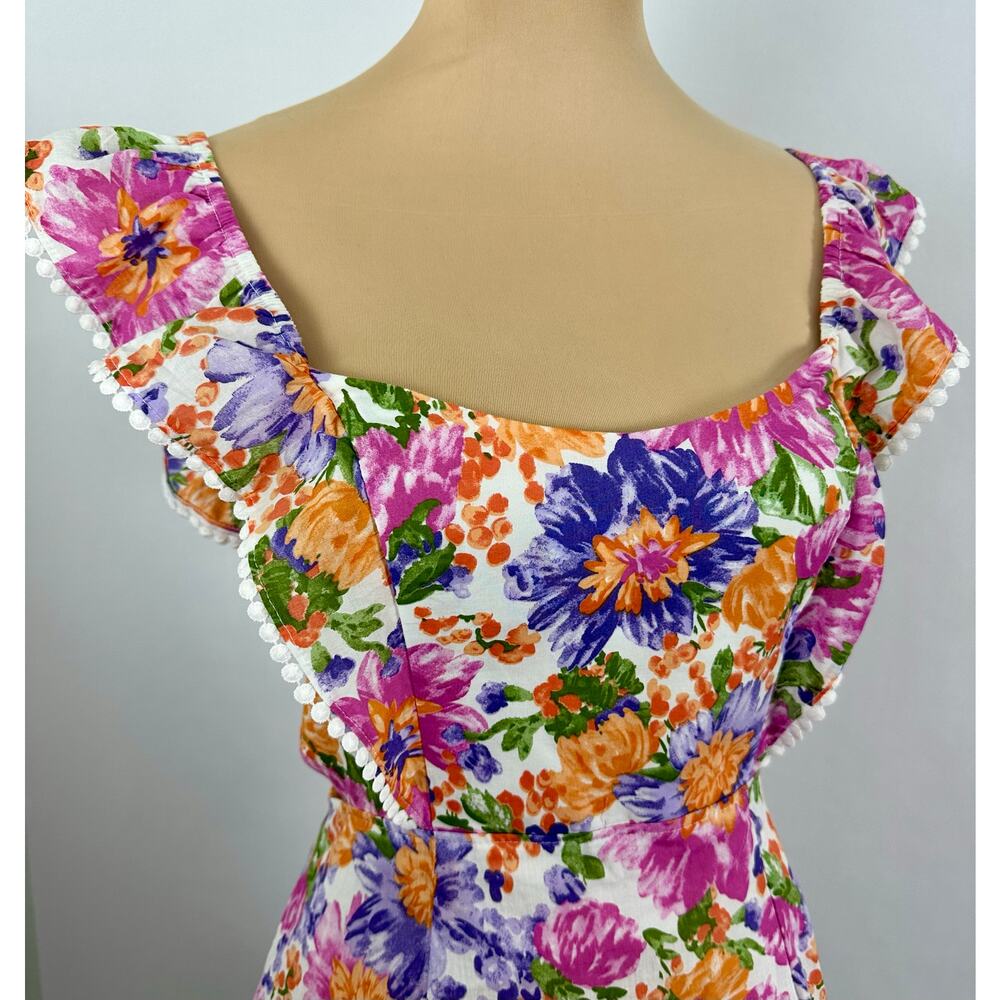 Hello Molly Floral Ruffle Mini Dress Backless Coquette Festival Boho Size 8 - Picture 9 of 16